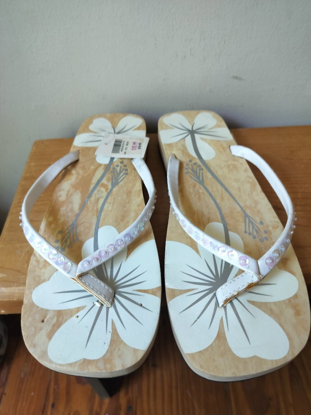 White Tropical Flip Flops